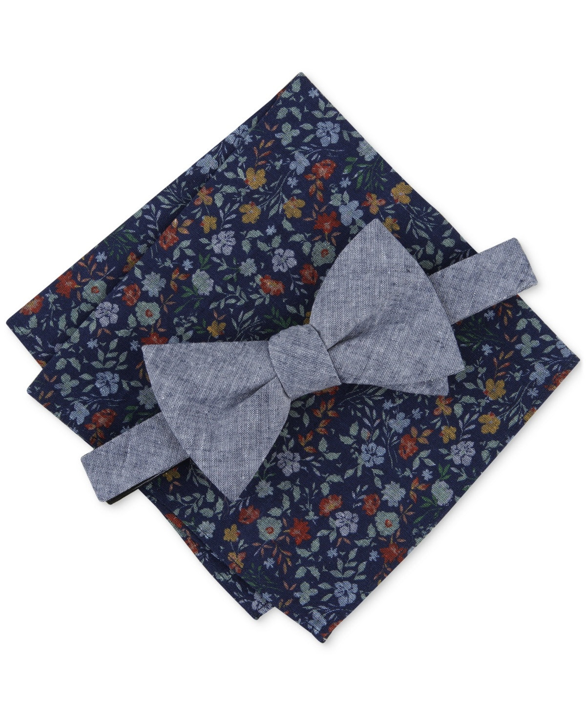 Bar Iii Men Regular fit Bow Tie Necktie One Size Blue Floral Linen