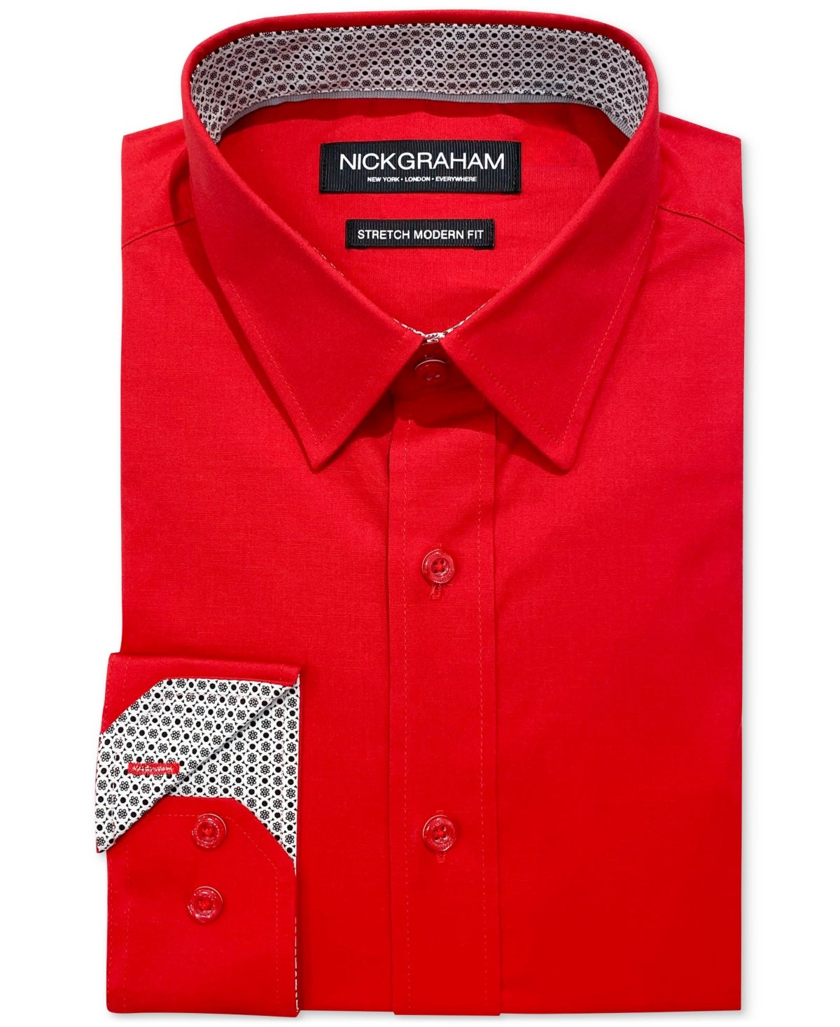 Nick Graham Mens Modern fit Dress Shirt Large 16-16.5 32-33 Red Solid