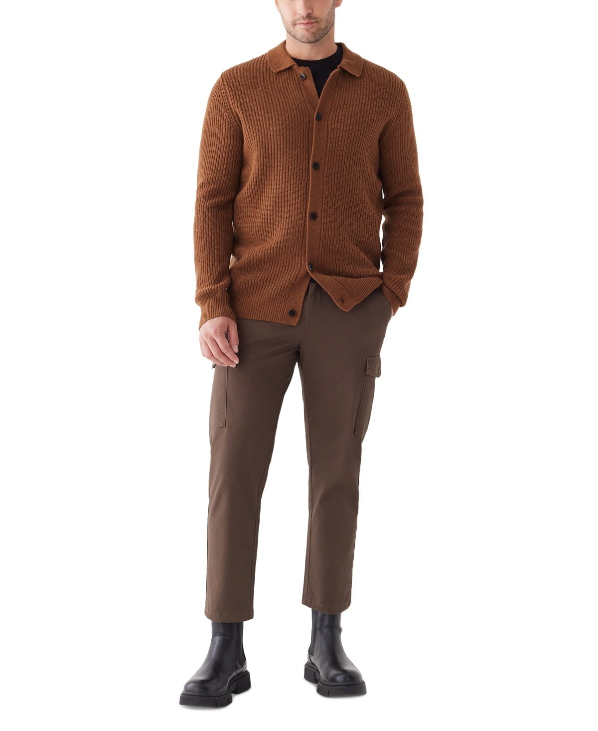 Frank and Oak Mens Regular fit Button-Up Sweater XXL Orange Solid