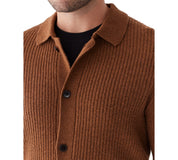 Frank And Oak Mens Collared Button Down Overshirt Sweater Spice Orange Large