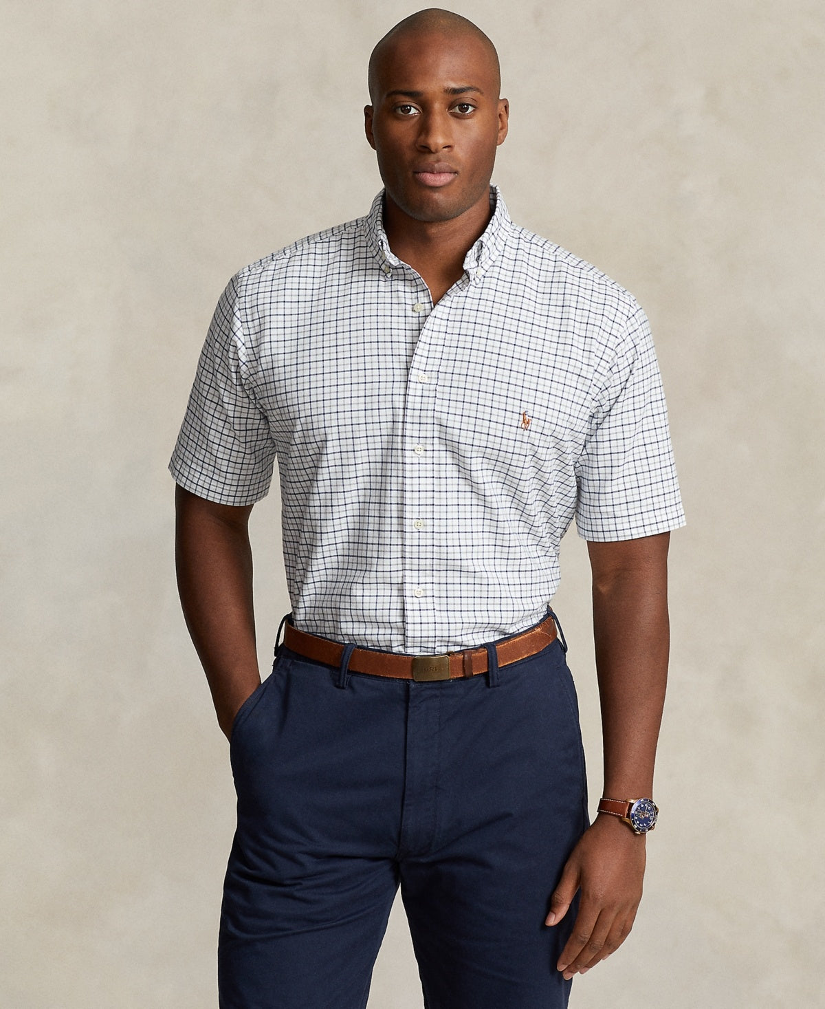 Polo Ralph Lauren Mens Regular fit Short Sleeve Button-Up Shirt 4XB Grey Check