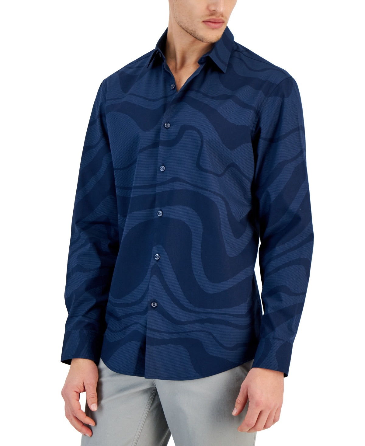 Alfani Mens Regular fit Long Sleeve Button-Up Shirt Small Blue