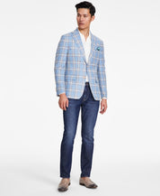 Tallia Mens Slim fit Sport Coat Blazer 40 S Light Blue Plaid