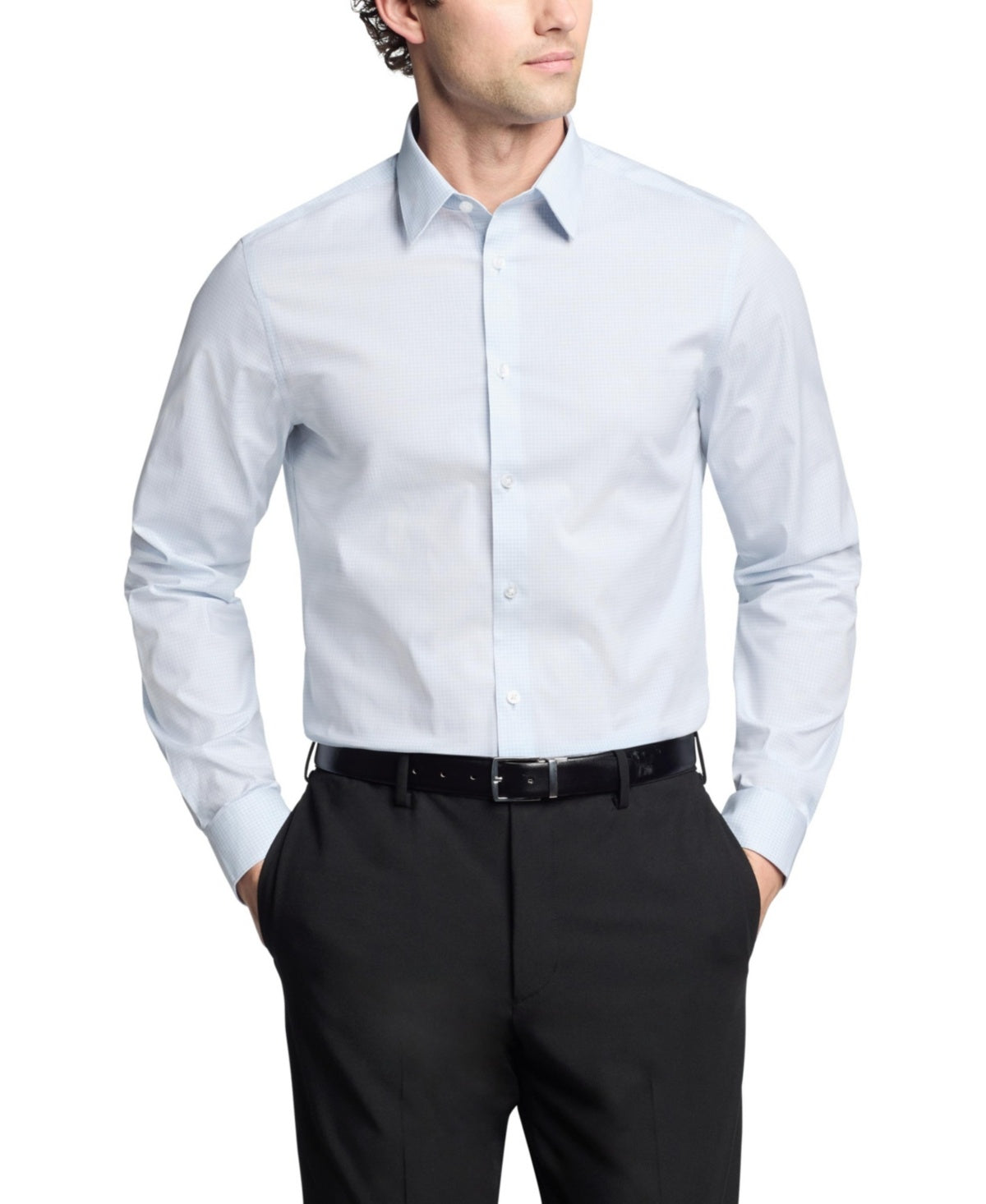 Calvin Klein Mens Slim fit Dress Shirt Medium 15 in 32-33 Light Blue Plaid