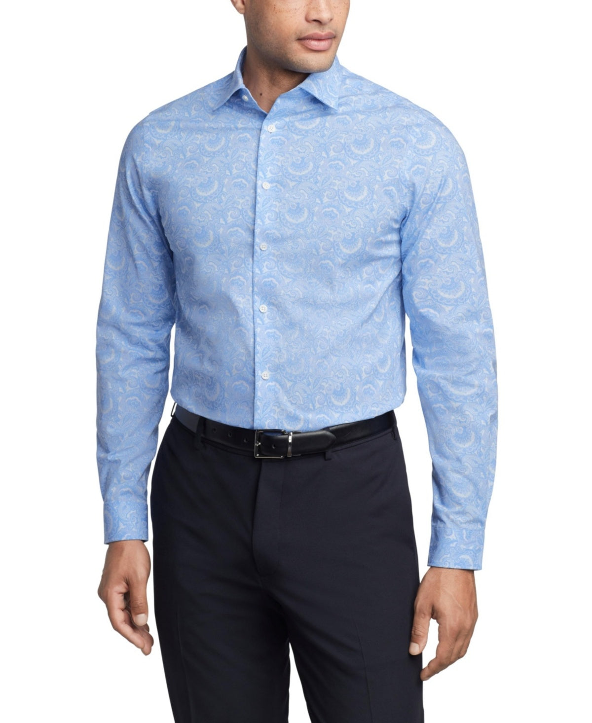Michael Kors Mens Regular fit Long Sleeve Button-Up Shirt Medium Blue Paisley