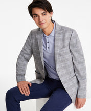 Bar Iii Mens Slim fit Sport Coat Blazer 40 S Grey Blue Plaid