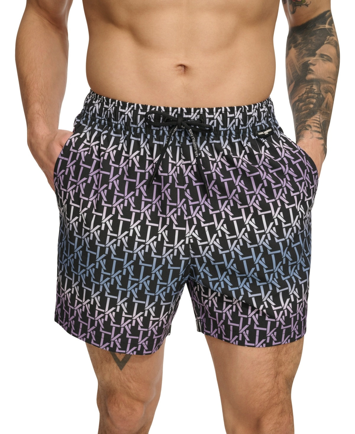 Karl Lagerfeld Paris Mens Regular fit Swim Trunks Swimwear Small / 5 Black