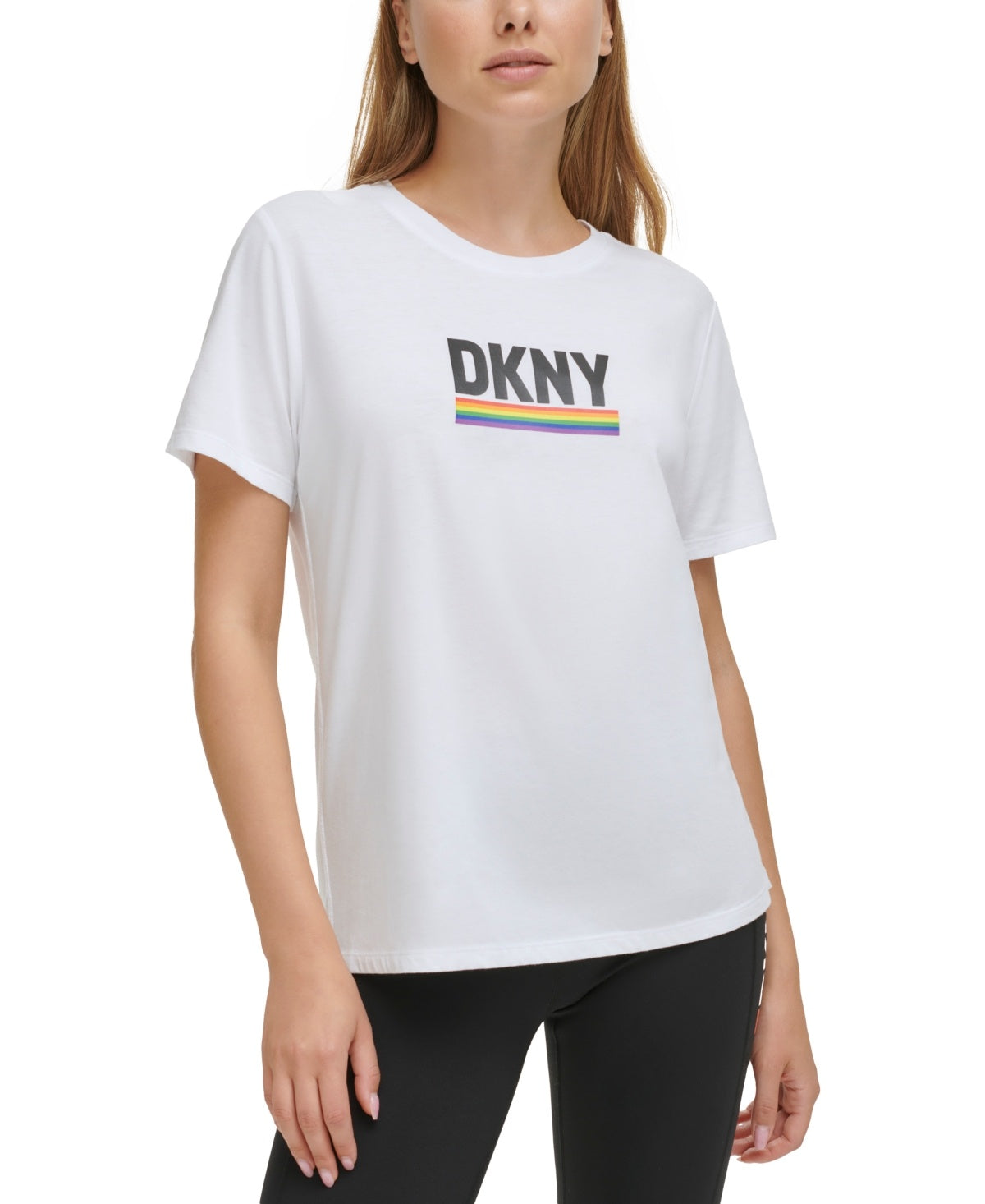 DKNY Womens Regular fit Short Sleeve Graphic T-Shirt Shirt Medium White Solid