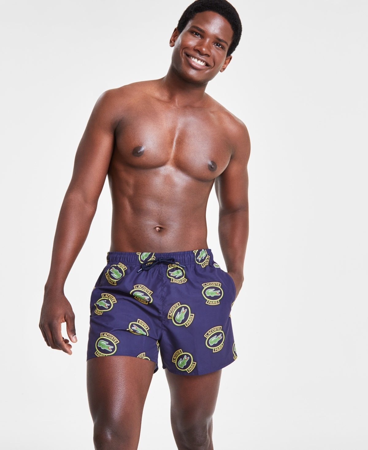 Lacoste Mens Extra-Slim fit Swim Trunks Swimwear Large Lacoste Logo Blue