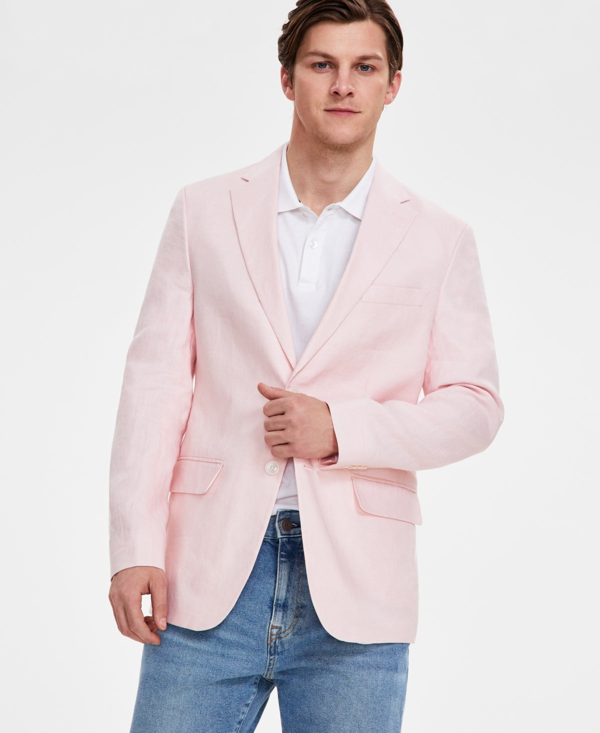Tommy Hilfiger Mens Modern fit Suit Jacket Blazer 36 S Pink Solid Linen