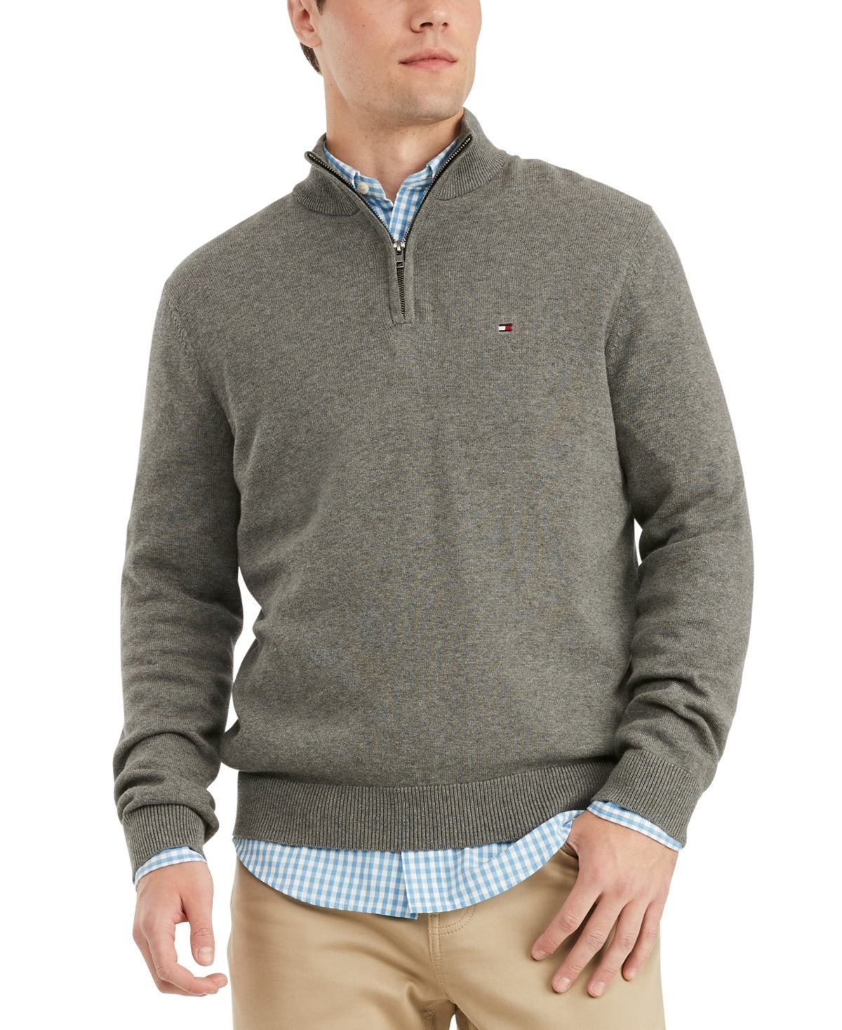 Tommy Hilfiger Men's Big Tall Mock Neck Quarter Zip Sweater Grey 5XL