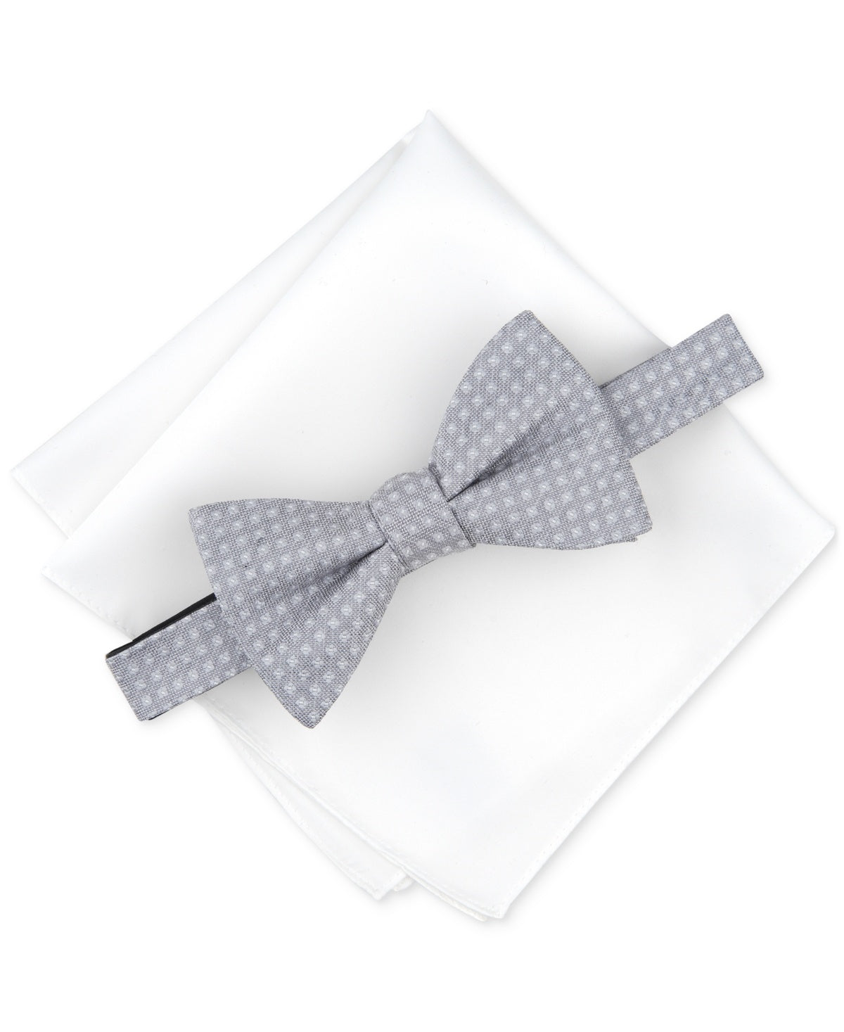 Alfani Men Regular fit Bow Tie Pocket Square Necktie One Size Grey Solid
