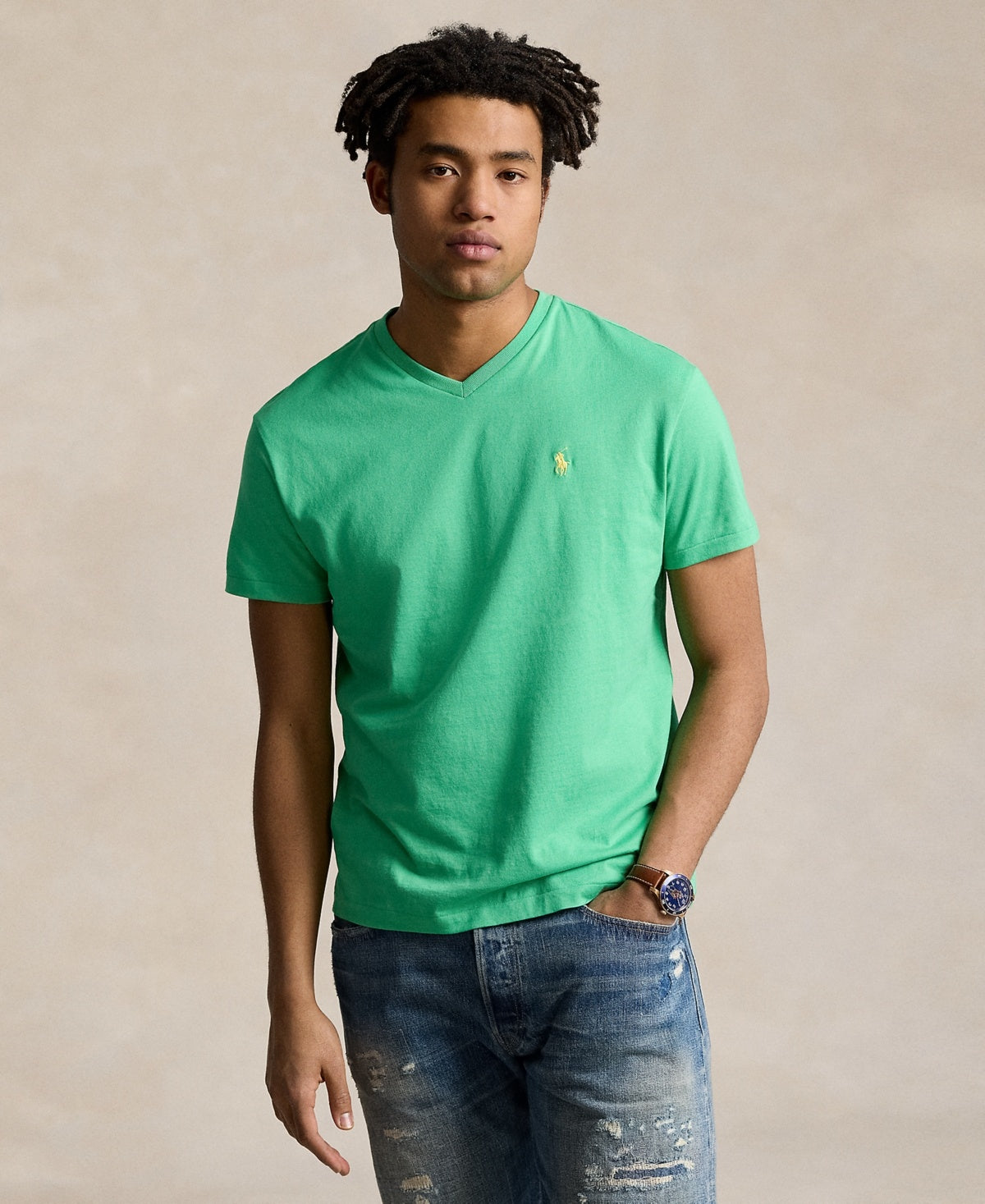 Polo Ralph Lauren Mens Classic fit Short Sleeve V Neck T-Shirt Shirt Small Green