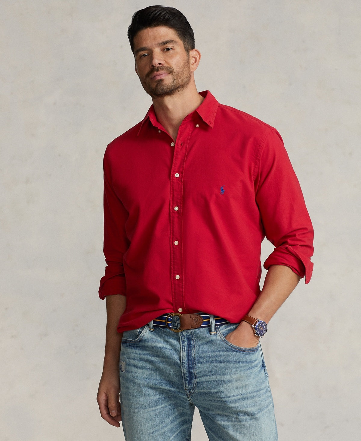 Polo Ralph Lauren Mens Classic fit Long Sleeve Button-Up Shirt 4XLT Red Solid