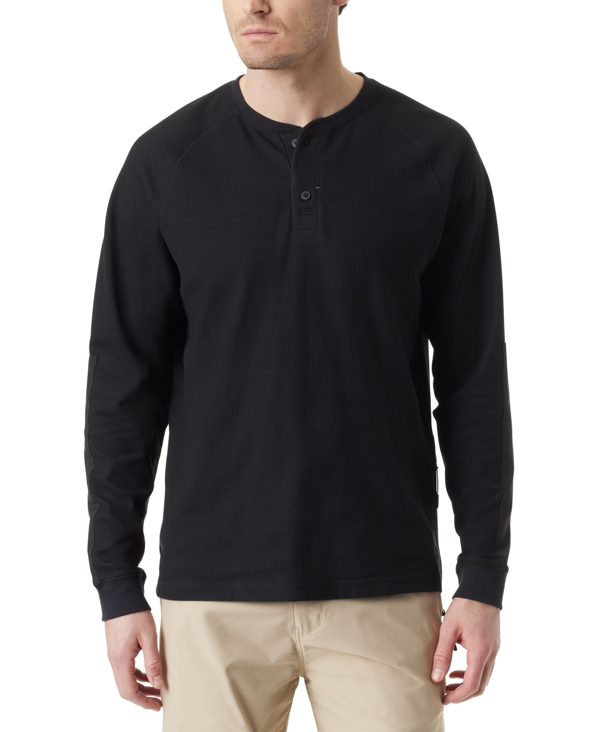 BASS OUTDOOR Mens Regular fit Long Sleeve Henley Shirt Large Black Solid