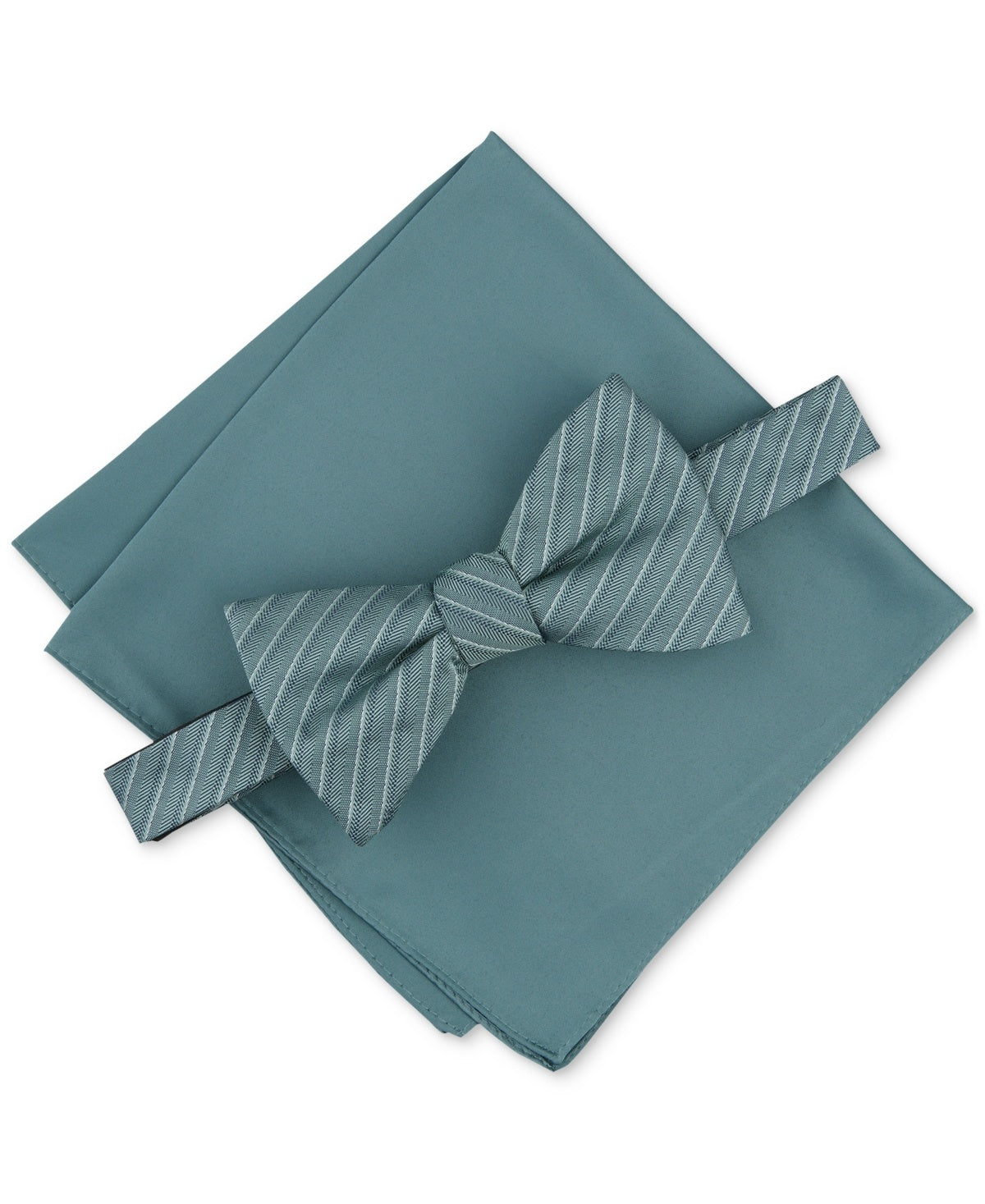Alfani Mens Bow Tie Pocket Square One Size Green Striped