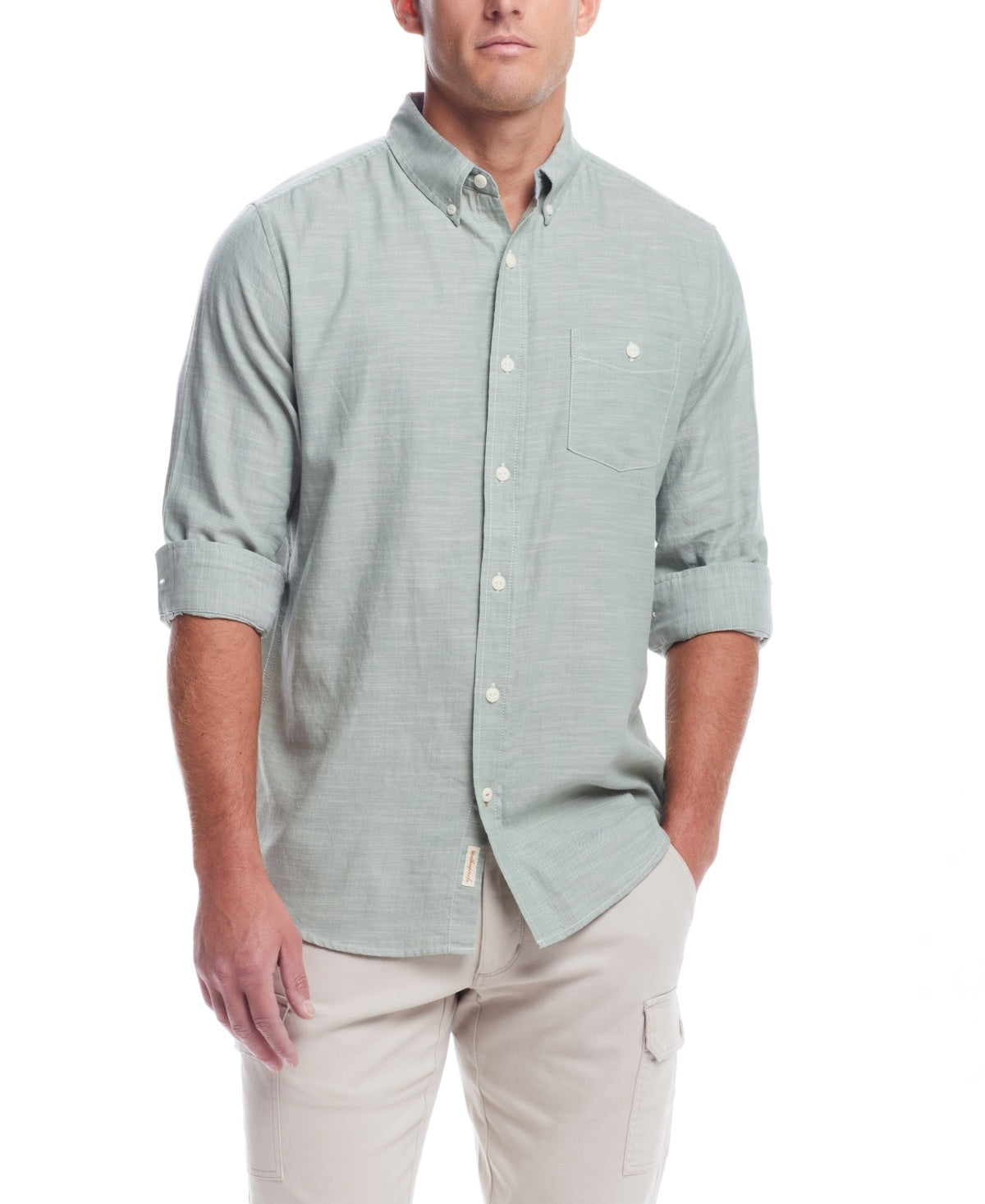 Weatherproof Vintage Mens Regular fit Long Sleeve Button-Up Shirt Small Green