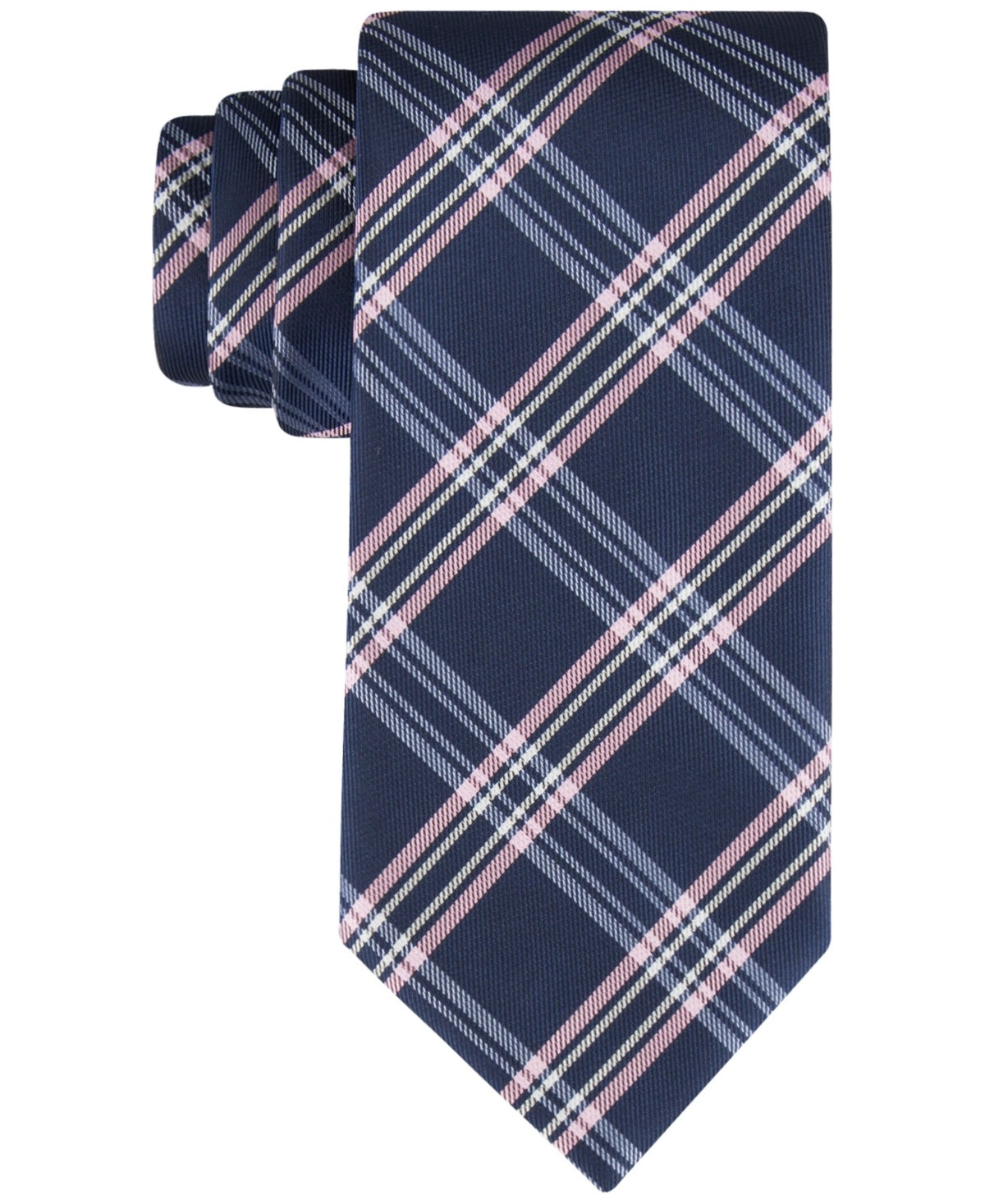 Tommy Hilfiger Mens Regular fit Tie Necktie One Size Navy Blue Pink Plaid