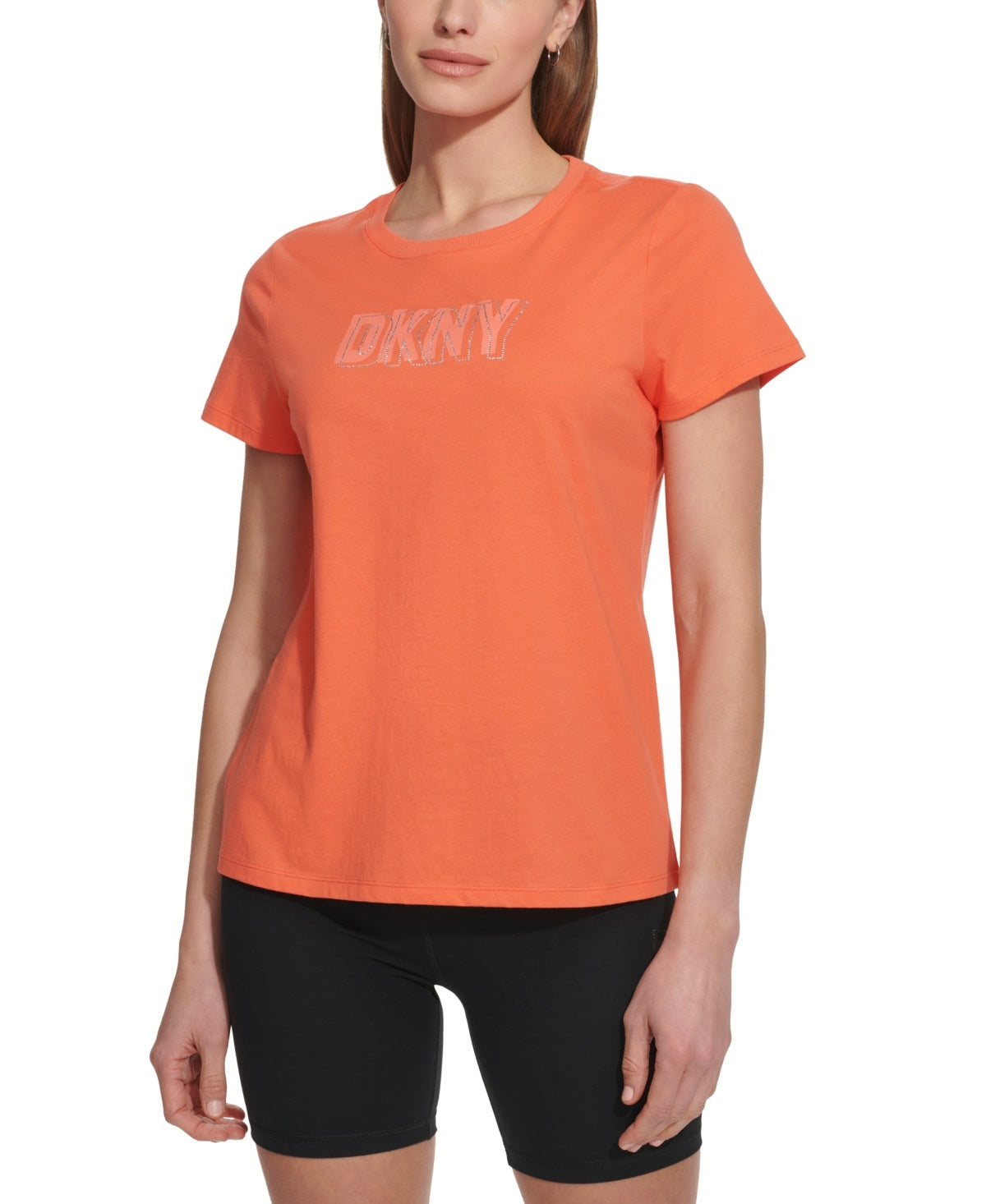 Dkny Womens Regular fit Short Sleeve T-Shirt Shirt Small Orange Solid