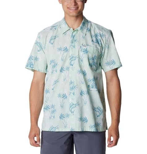 Columbia Men Regular fit Short Sleeve Button-Up Shirt Large Green