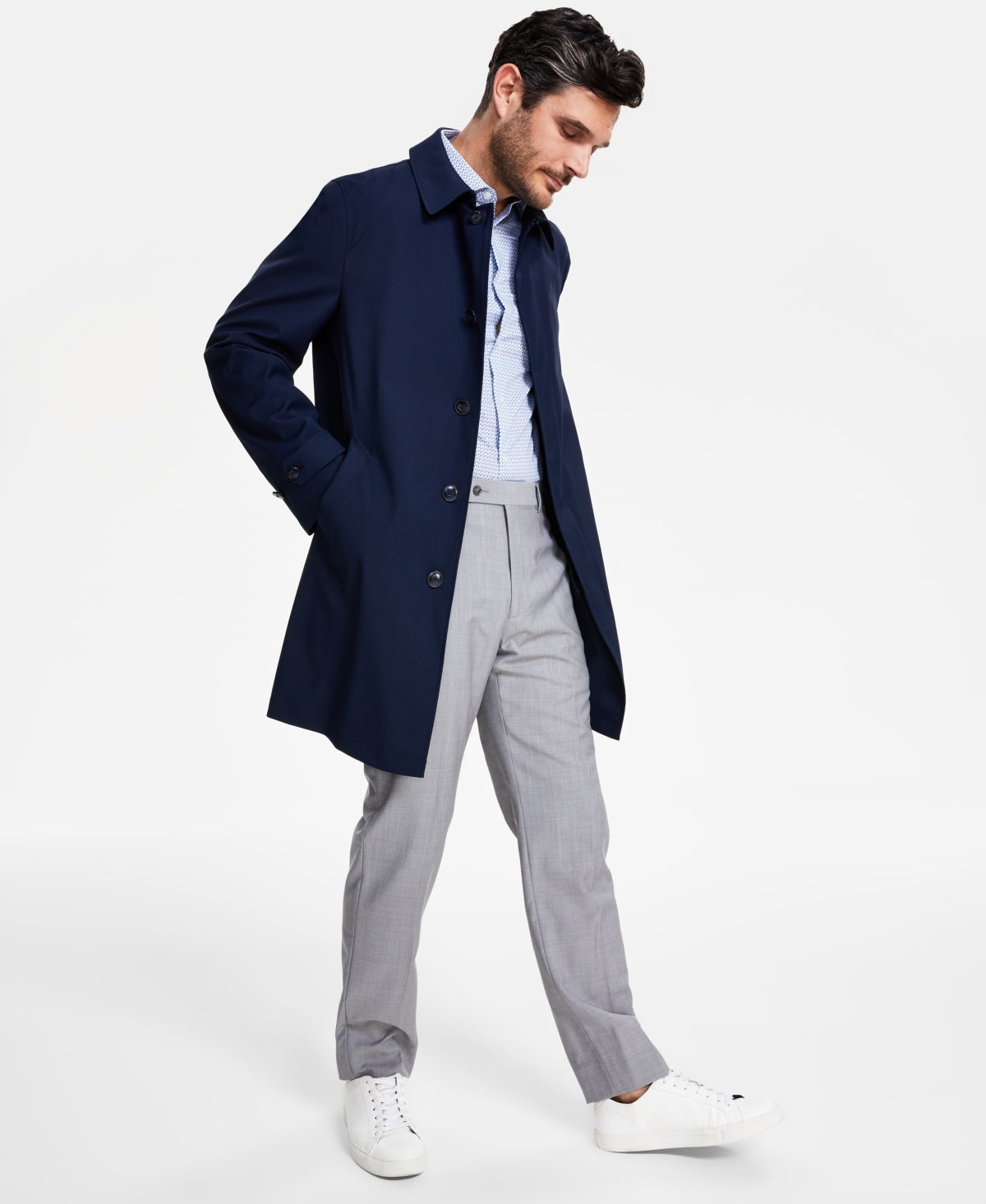 Michael Kors Mens Classic fit Raincoat Coat 42 R Navy Blue Solid