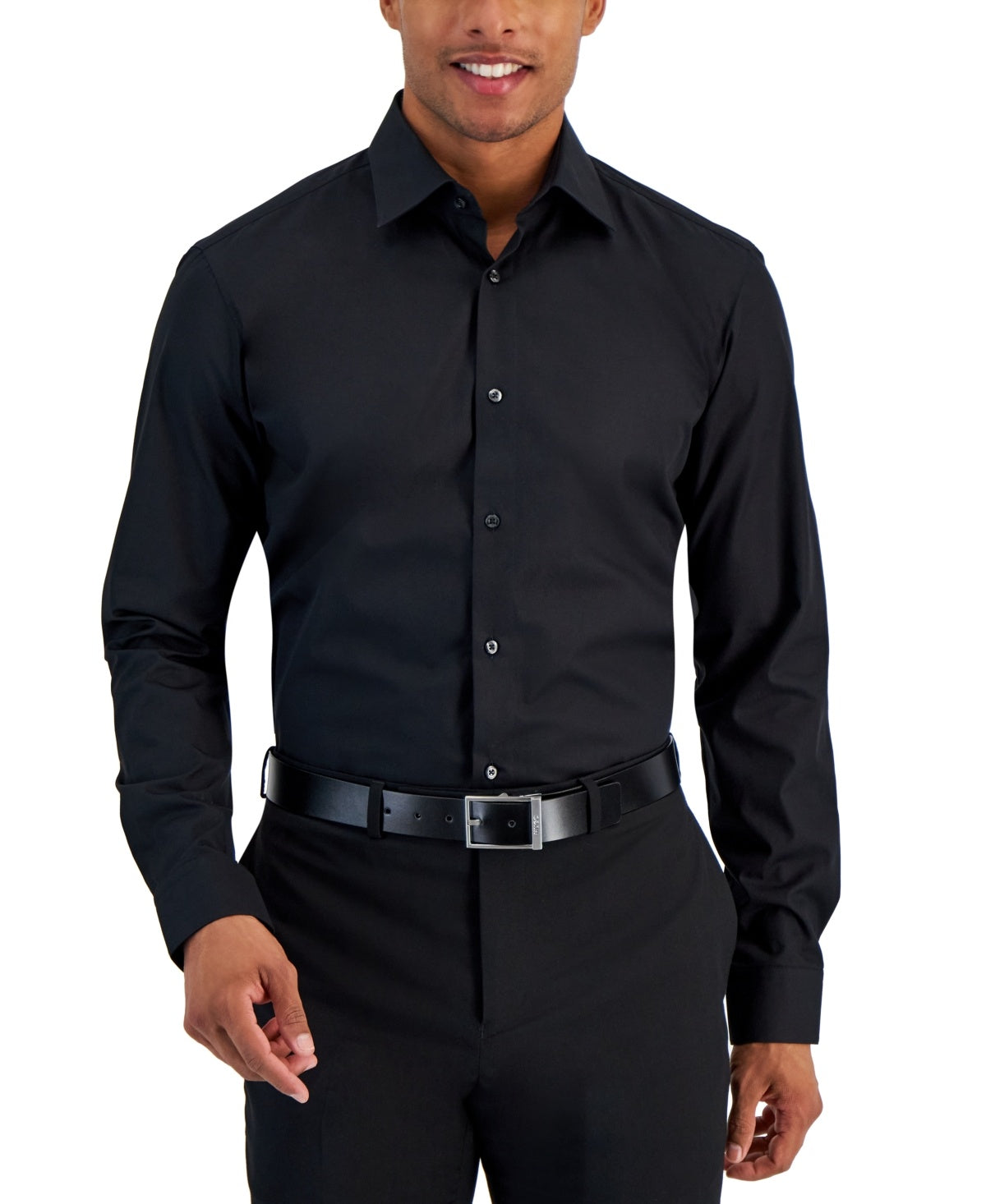 Hugo Mens Modern fit Dress Shirt Large 16.5 in Long Sleeve Black Solid