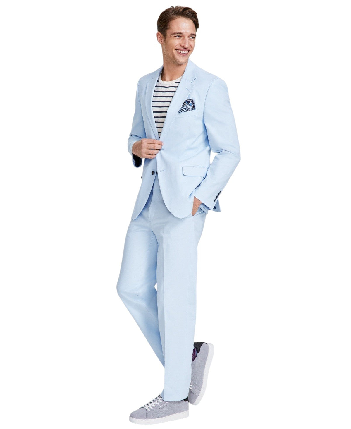 Nautica Mens Modern fit 2 Piece Suit 40 R / 34 Waist Sky Blue Cotton Stretch