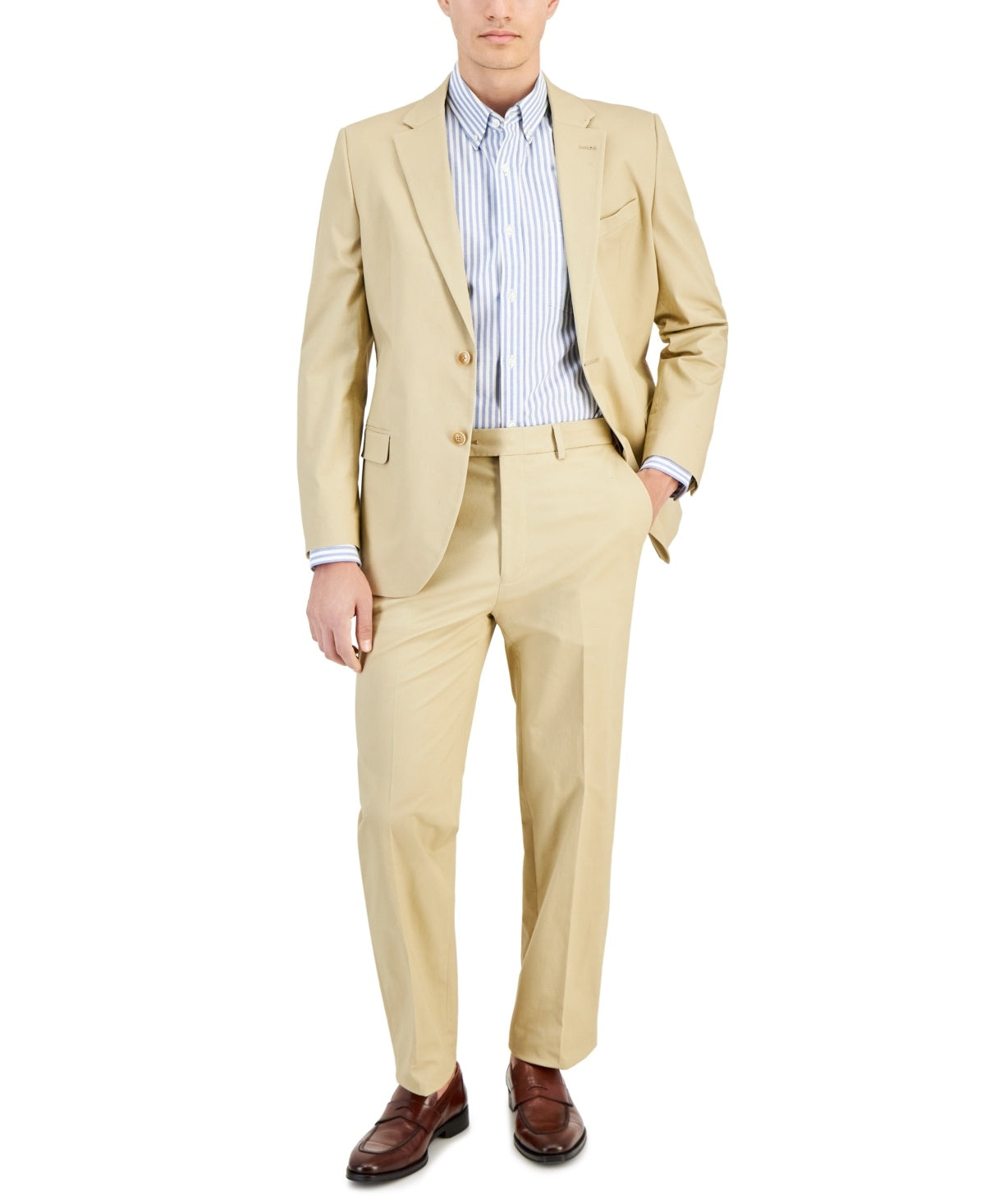 Nautica Mens Modern fit 2 Piece Suit 40 S / 34 Waist Tan Beige Solid Stretch