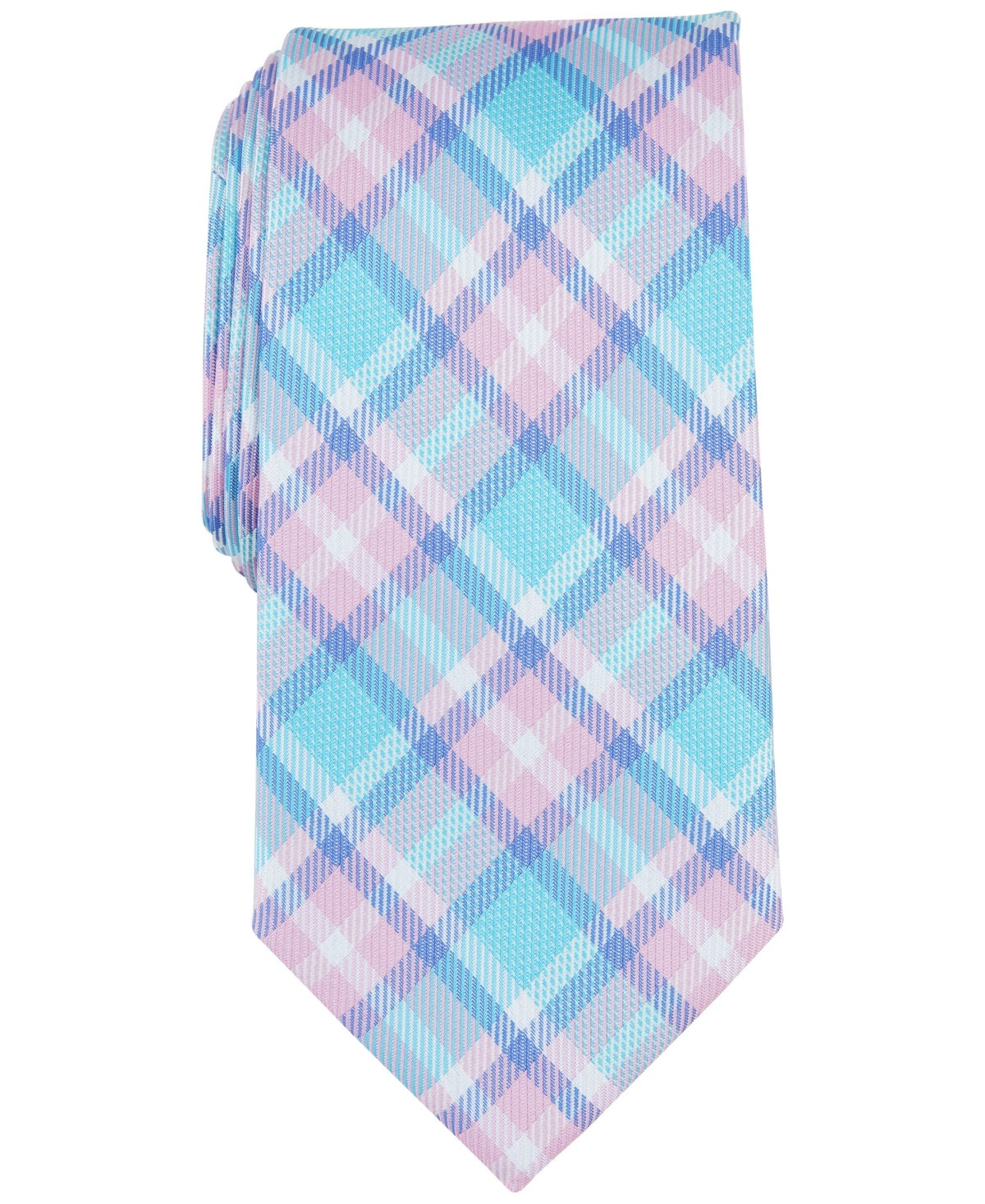 Club Room Mens Regular fit Tie Necktie One Size Blue Pink Plaid