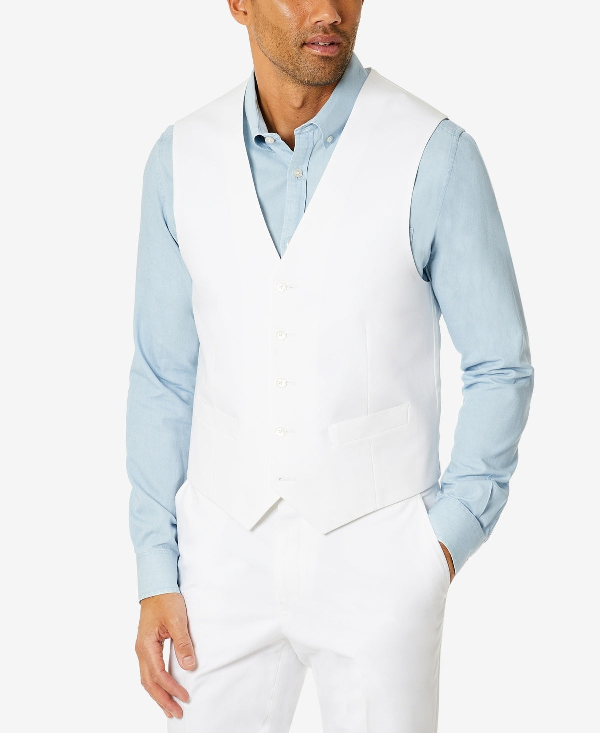 Tommy Hilfiger Mens Modern fit Button-Up Suit Vest Large White Solid Stretch