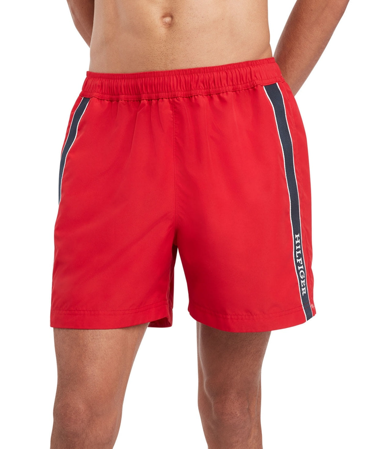 Tommy Hilfiger Mens Regular fit Drawstring Swim Trunks Swimwear Small Red Solid