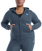 Reebok Womens Regular fit Long Sleeve Hoodie Sweatshirt 2X Blue Solid Full Zip