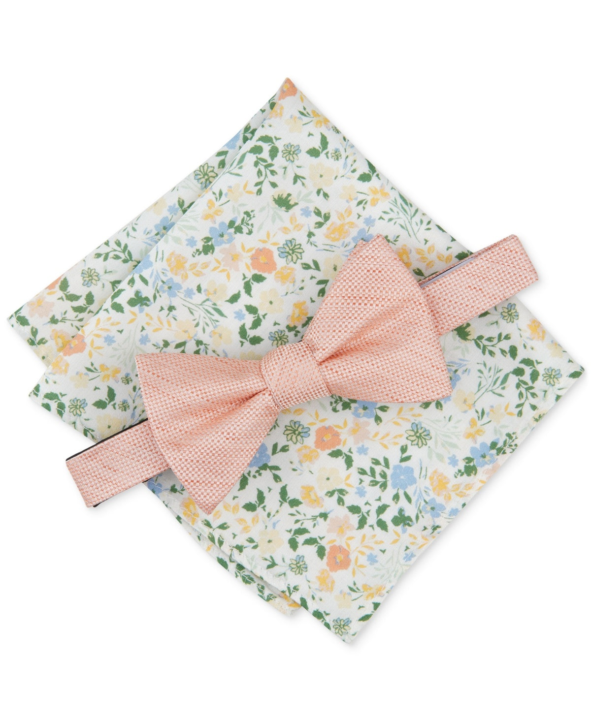 Bar Iii Mens Regular fit Bow Tie Necktie Pocket Square Set Orange Floral Wren
