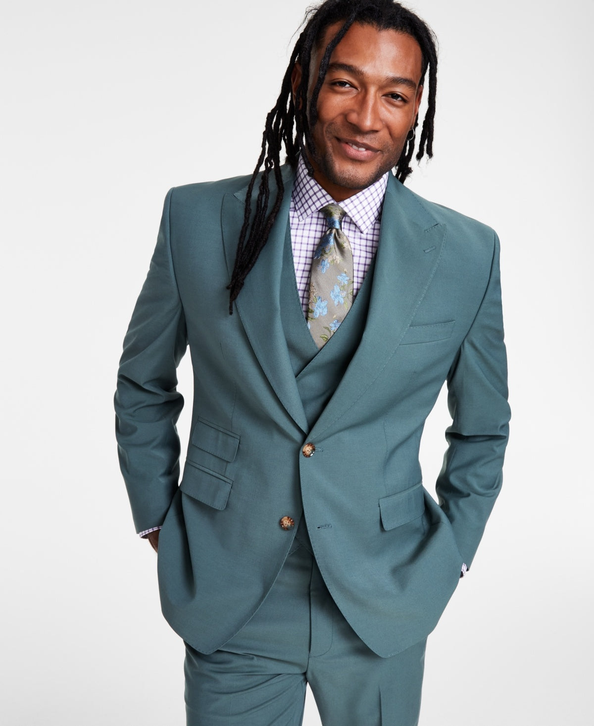Tayion Collection Mens Regular fit Suit Jacket Blazer 40 S /  Waist Green Solid