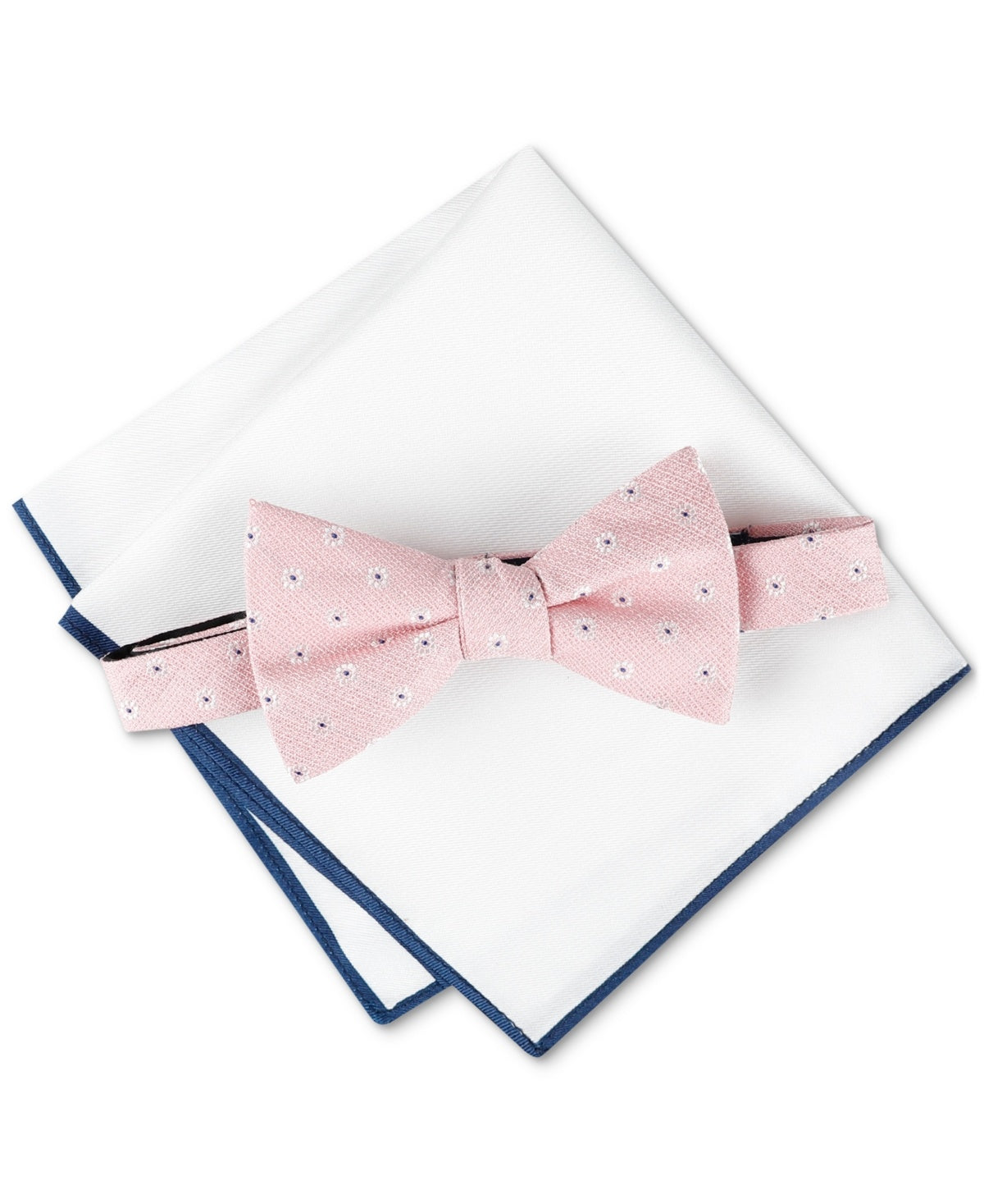 Tommy Hilfiger Mens Regular fit Bow Tie Necktie Pink Floral Pocket Square Set