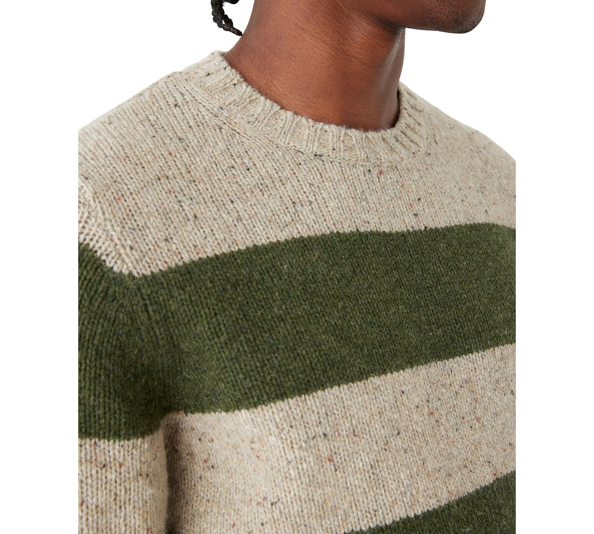 Frank And Oak Men's Striped Crewneck Long Sleeve Sweater Green XL