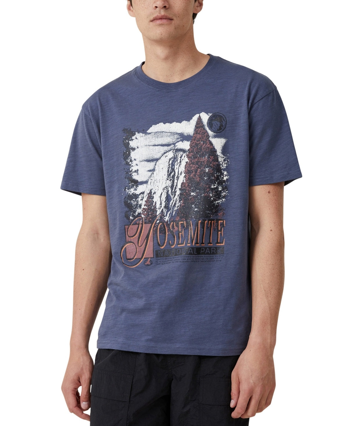 Cotton On Mens Loose fit Short Sleeve Graphic T-Shirt Shirt XL Blue Solid