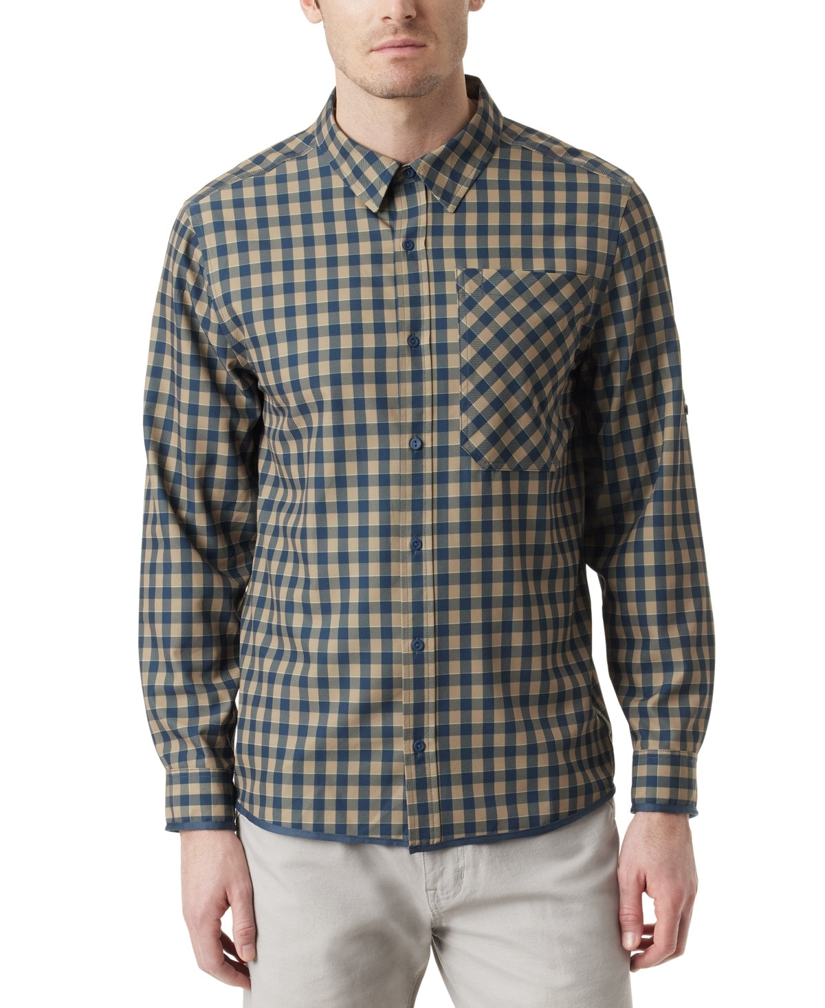 BASS OUTDOOR Mens Regular fit Long Sleeve Button-Up Shirt Large Brown Check