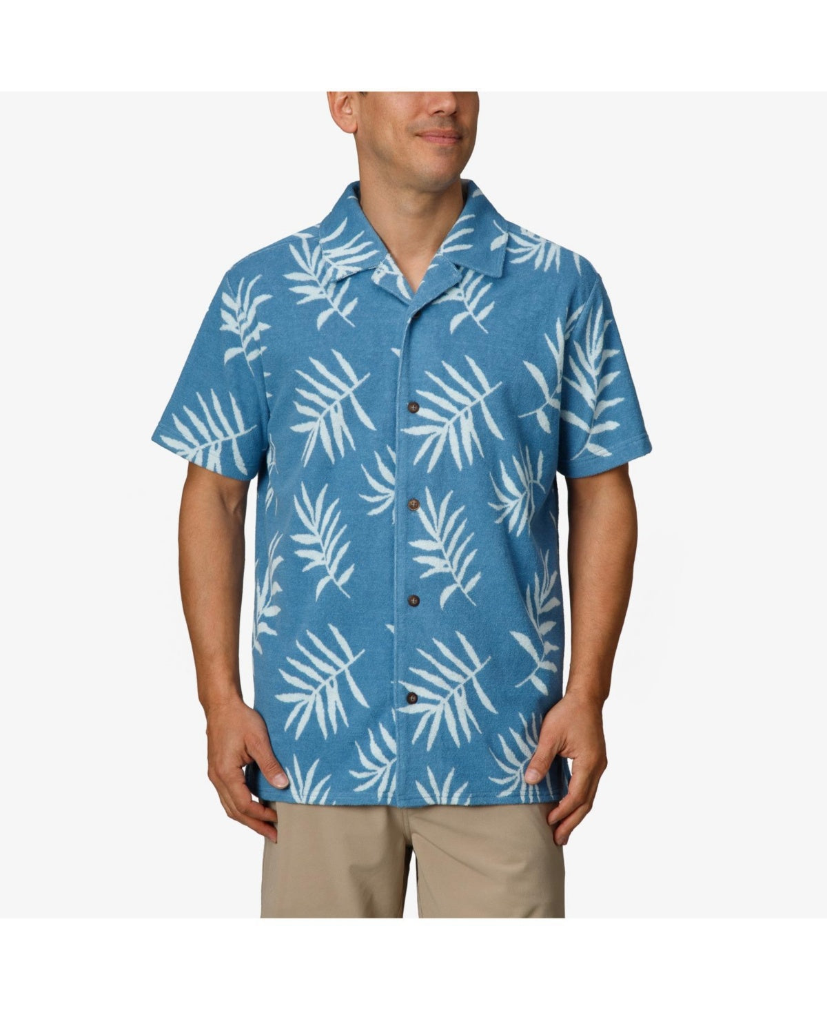 Reef Mens Regular fit Short Sleeve Button-Up Shirt Large Blue