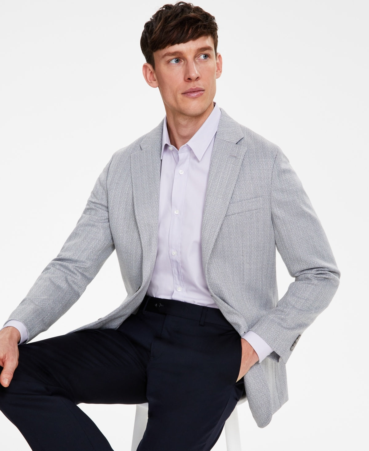 Tommy Hilfiger Mens Modern fit Sport Coat Blazer 44 L Grey Herringbone