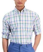 Club Room Mens Regular fit Dress Shirt XL 17.5 in 34-35 Blue Green Check