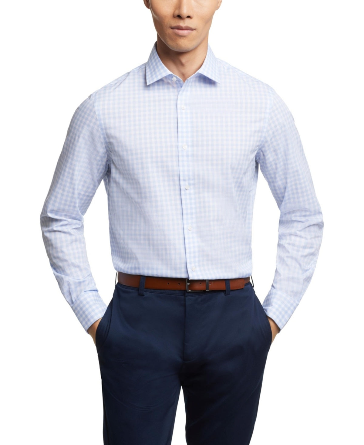 Tommy Hilfiger Mens Regular fit Dress Shirt XL 17.5 in 36-37 Light Blue Check