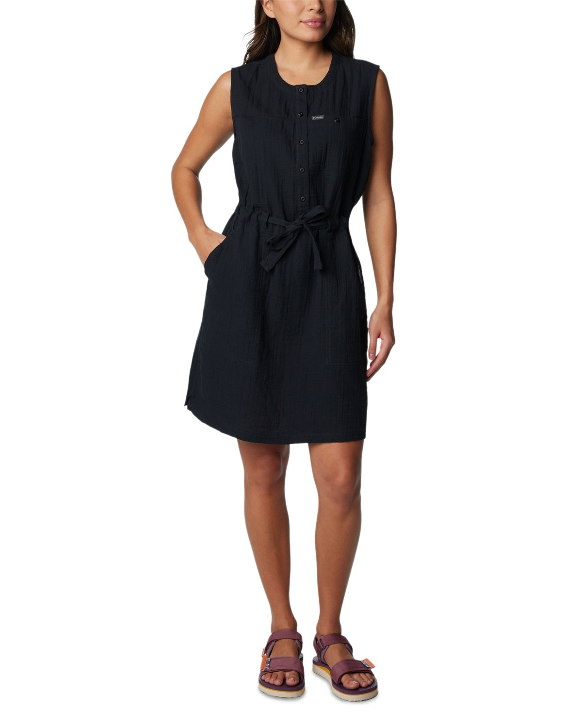 Columbia Womens Regular Fit Sleeveless Holly Hideaway Belted Dress Black Large