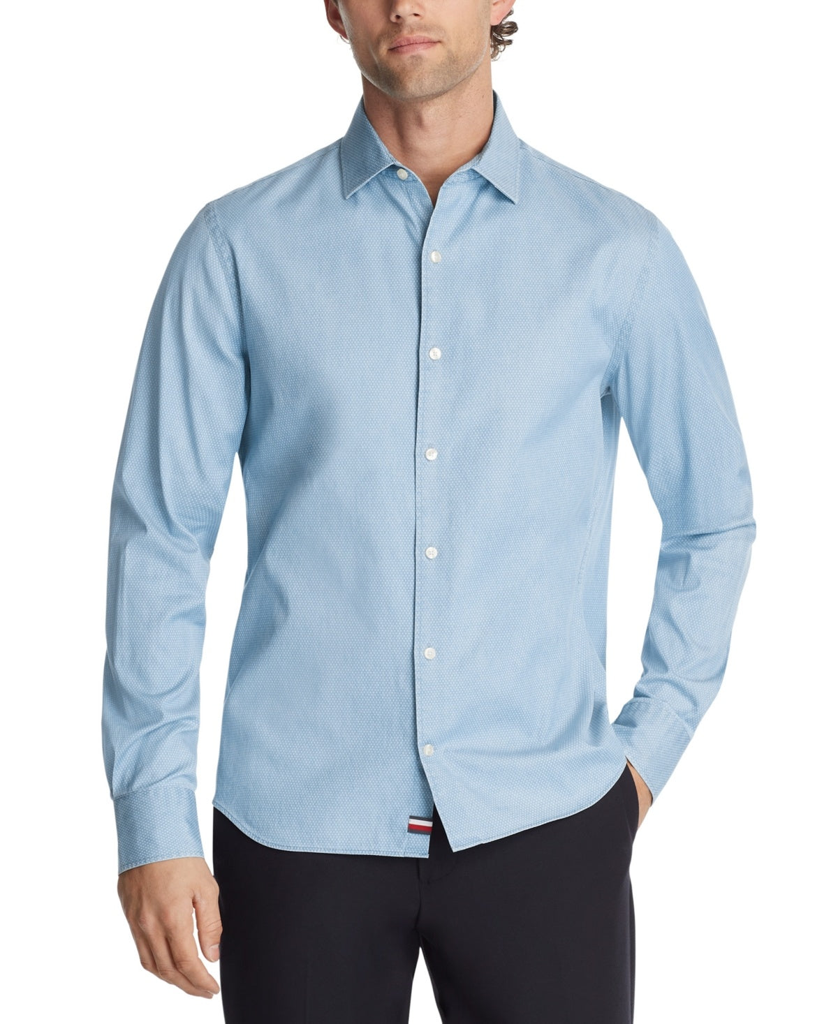 Tommy Hilfiger Mens Regular fit Dress Shirt Medium 16-16.5 32-33 Blue Dot