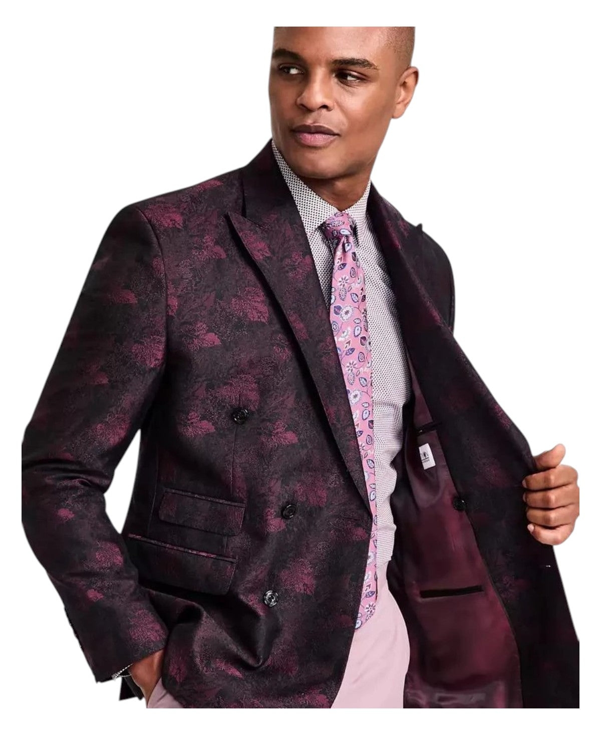Tayion Mens Classic fit Double Breasted Suit Jacket Blazer 48 R Red Floral
