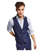 Bar Iii Mens Slim fit Button-Up Suit Vest Large Navy Blue Plaid
