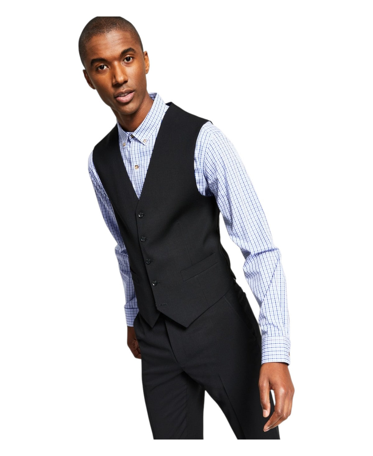 Tommy Hilfiger Mens Modern fit Button-Up Suit Vest Medium Black Solid