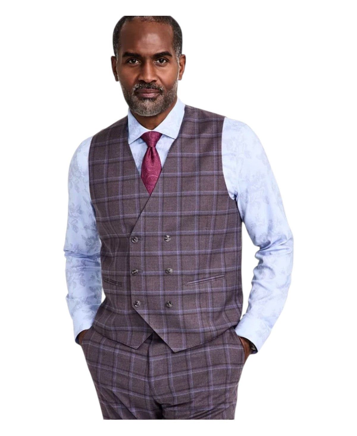 Tayion Mens Regular fit Double Breasted Button-Up Suit Vest XL Purple Plaid