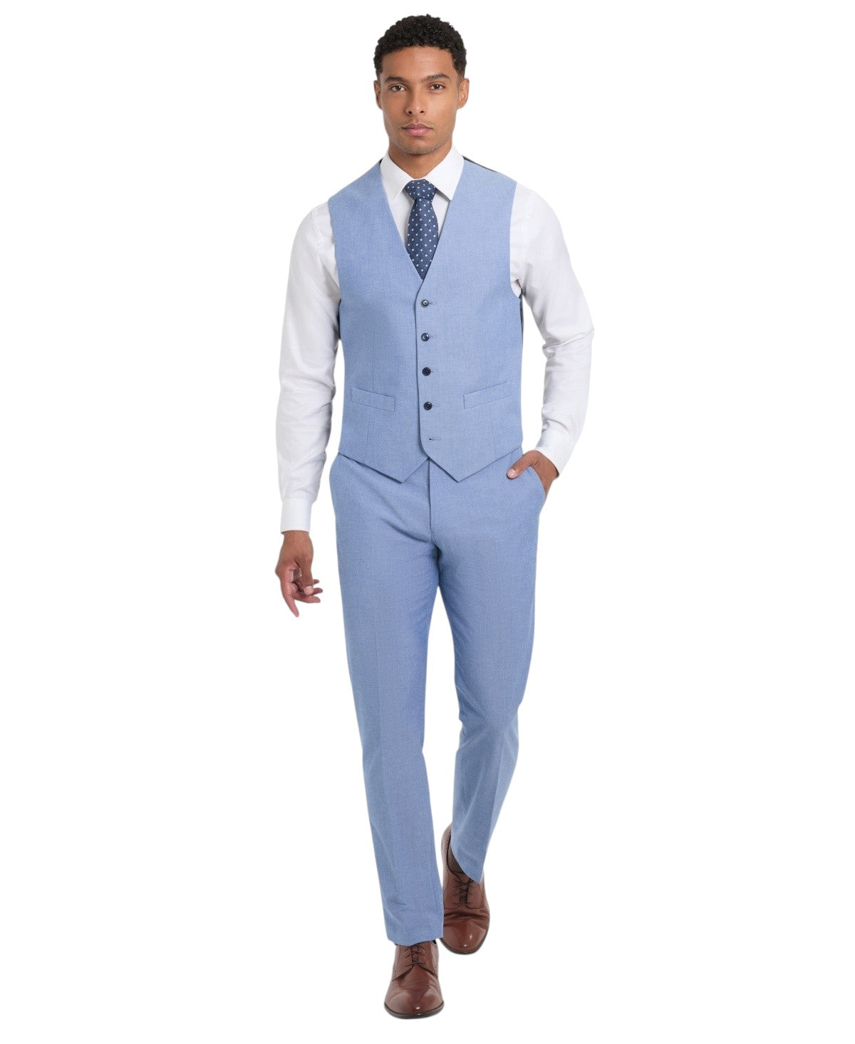 Tommy Hilfiger Mens Modern fit Button-Up Suit Vest XL Light Blue Solid