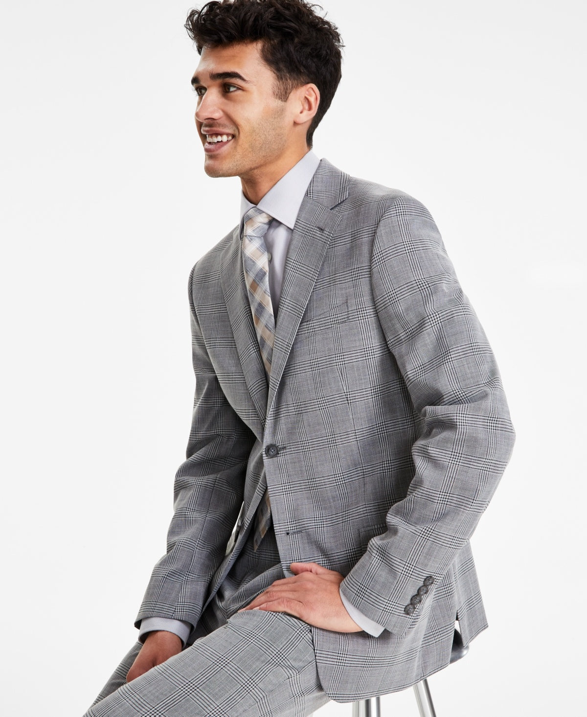 Dkny Mens Modern fit Suit Jacket Blazer 38 L Black White Plaid